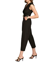 Donna Karan V-Neck Sleeveless Belted Straight Leg Jumpsuit