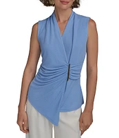 Donna Karan V-Neck Sleeveless Faux Wrap Top