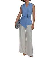 Donna Karan V-Neck Sleeveless Faux Wrap Top