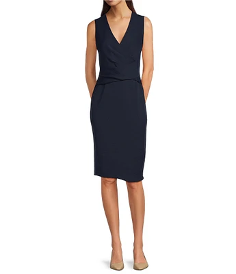 Donna Karan V-Neck Sleeveless Pleated Waist Sheath Dress