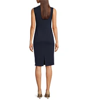 Donna Karan V-Neck Sleeveless Pleated Waist Sheath Dress