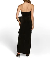 Donna Karan Velvet and Satin Sweetheart Bow High Slit Gown