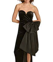 Donna Karan Velvet and Satin Sweetheart Bow High Slit Gown