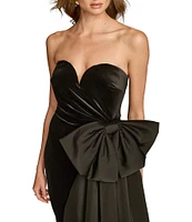 Donna Karan Velvet and Satin Sweetheart Bow High Slit Gown