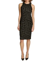 Donna Karan Velvet Lace Crew Neck Sleeveless Sheath Dress