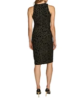 Donna Karan Velvet Lace Crew Neck Sleeveless Sheath Dress