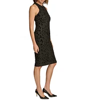 Donna Karan Velvet Lace Crew Neck Sleeveless Sheath Dress