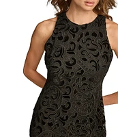 Donna Karan Velvet Lace Crew Neck Sleeveless Sheath Dress