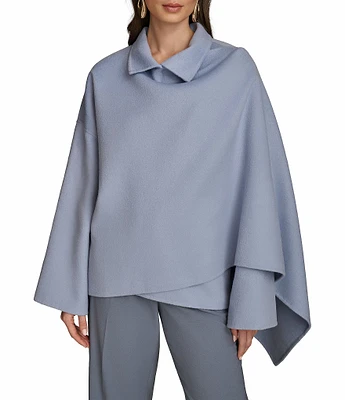 Donna Karan Wool Blend Collared Long Sleeve Wrap Cape