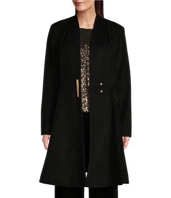 Donna Karan Wool Blend Fit and Flare Collarless Walker Coat