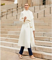 Donna Karan Wool Blend Knit Shawl Collar Belted Maxi Coat