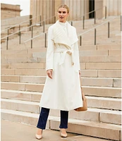 Donna Karan Wool Blend Knit Shawl Collar Belted Maxi Coat