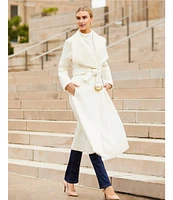 Donna Karan Wool Blend Knit Shawl Collar Belted Maxi Coat