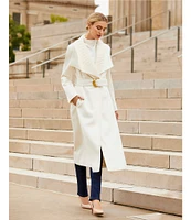 Donna Karan Wool Blend Knit Shawl Collar Belted Maxi Coat