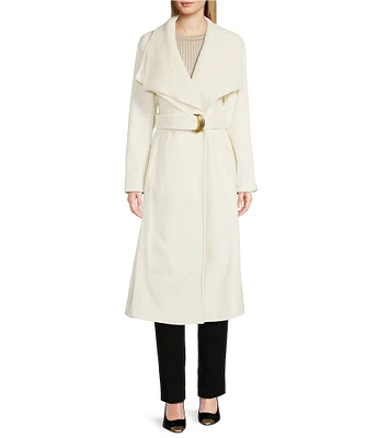 Donna Karan Wool Blend Knit Shawl Collar Belted Maxi Coat