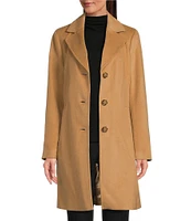 Donna Karan Wool Blend Notch Collar Button Front Single Breasted Reefer Coat