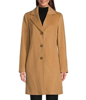 Donna Karan Wool Blend Notch Collar Button Front Single Breasted Reefer Coat