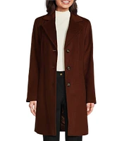 Donna Karan Wool Blend Notch Collar Button Front Single Breasted Reefer Coat