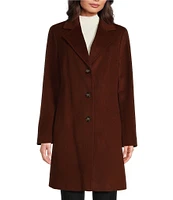 Donna Karan Wool Blend Notch Collar Button Front Single Breasted Reefer Coat