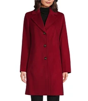 Donna Karan Wool Blend Notch Collar Button Front Single Breasted Reefer Coat