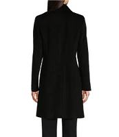 Donna Karan Wool Blend Notch Collar Button Front Single Breasted Reefer Coat