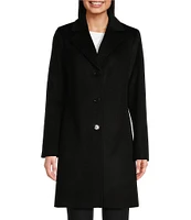 Donna Karan Wool Blend Notch Collar Button Front Single Breasted Reefer Coat