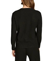 Donna Karan Wool Gold Hardware Crew Neck Long Sleeve Sweater