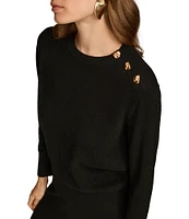 Donna Karan Wool Gold Hardware Crew Neck Long Sleeve Sweater