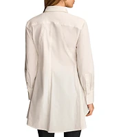 Donna Karan Woven Button Front Collared Long Sleeve High-Low A-line Tunic