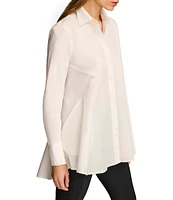 Donna Karan Woven Button Front Collared Long Sleeve High-Low A-line Tunic