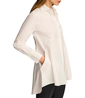 Donna Karan Woven Button Front Collared Long Sleeve High-Low A-line Tunic