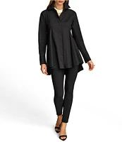 Donna Karan Woven Button Front Collared Long Sleeve High-Low A-line Tunic