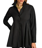 Donna Karan Woven Button Front Collared Long Sleeve High-Low A-line Tunic