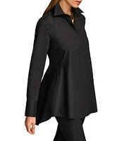 Donna Karan Woven Button Front Collared Long Sleeve High-Low A-line Tunic