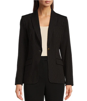 Donna Karan Woven Peak Lapel Long Sleeve Button Front Jacket