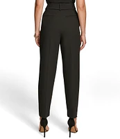 Donna Karan Woven Single Pleat Straight Leg Belted Pants