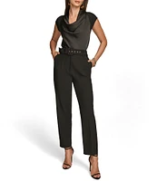 Donna Karan Woven Single Pleat Straight Leg Belted Pants