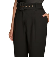 Donna Karan Woven Single Pleat Straight Leg Belted Pants