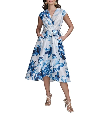 Donna Karan Wrap Front V-Neck A-Line Midi Dress