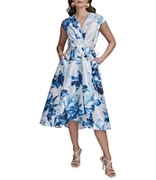 Donna Karan Wrap Front V-Neck A-Line Midi Dress