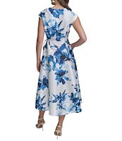 Donna Karan Wrap Front V-Neck A-Line Midi Dress
