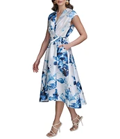 Donna Karan Wrap Front V-Neck A-Line Midi Dress
