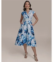 Donna Karan Wrap Front V-Neck A-Line Midi Dress