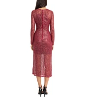 Donna Morgan Alexandra Sheer Knit High Neck Long Sleeve Sheath Dress