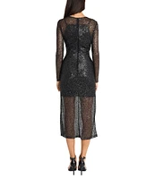 Donna Morgan Alexandra Sheer Knit High Neck Long Sleeve Sheath Dress