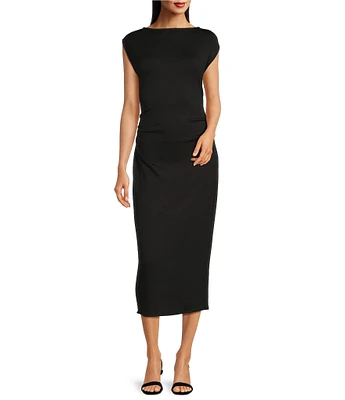 Donna Morgan Boat Neck Cap Sleeve Midi Sheath Dress