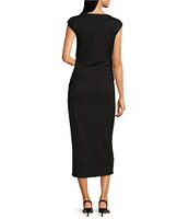 Donna Morgan Boat Neck Cap Sleeve Midi Sheath Dress
