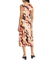 Donna Morgan Cowl Neck Front Slit Printed Midi Dress