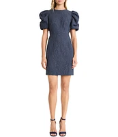 Donna Morgan Creased Knit Crew Neck Short Puff Sleeve Mini Dress