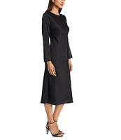 Donna Morgan Crew Neck 3/4 Sleeve Light Charmeuse Keyhole Back Midi Dress